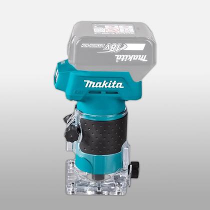 Imagem de Tupia Eletrônica A Bateria DRT52Z Makita 18V Motor Brushless 30000RPM Pinça 6mm 0,25Pol Base Transparente Uso Profissional Em Madeira MDF Sem Bateria