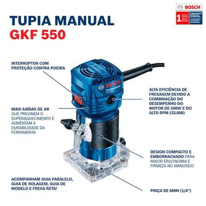 Imagem de Tupia Manual Gkf550 Bosch 550w Profissional + Fresas