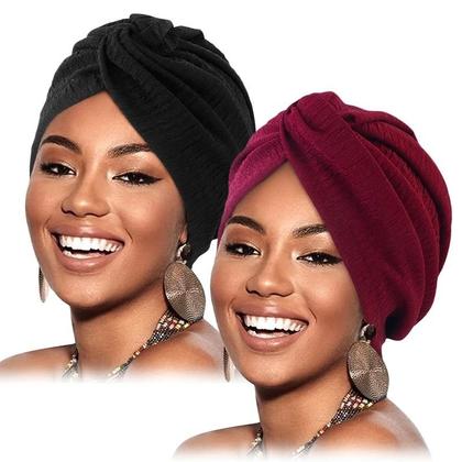 Imagem de Turbante Feminino Com Pregas E Nó, Boné Elástico Para Quimioterapia, Hijab, Touca, Chapéu