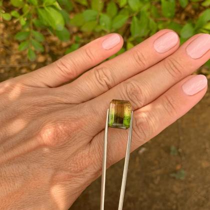 Imagem de Turmalina Bicolor Amarelada Baguete Retangular 11,44ct