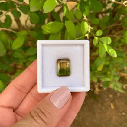 Imagem de Turmalina Bicolor Amarelada Baguete Retangular 11,44ct