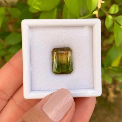 Imagem de Turmalina Bicolor Amarelada Baguete Retangular 11,44ct