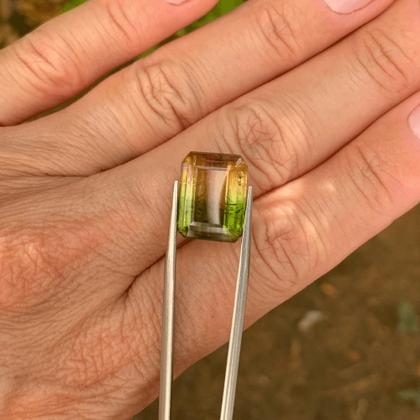 Imagem de Turmalina Bicolor Amarelada Baguete Retangular 11,44ct