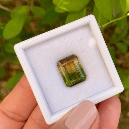 Imagem de Turmalina Bicolor Amarelada Baguete Retangular 11,44ct