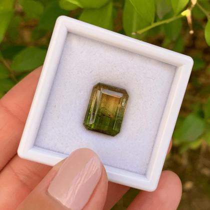 Imagem de Turmalina Bicolor Amarelada Baguete Retangular 11,44ct