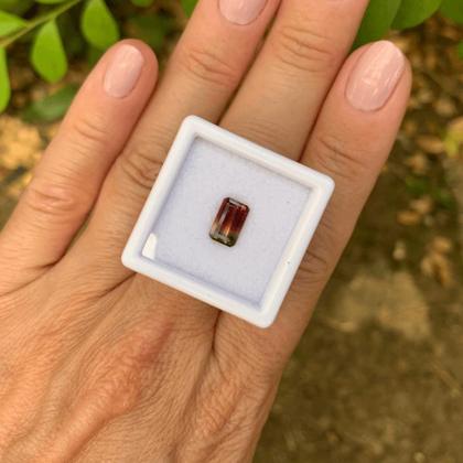 Imagem de Turmalina Bicolor Melância Baguete Retangular 1,23ct