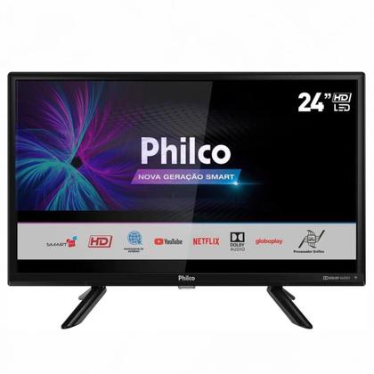 Imagem de TV Philco Smart 24 Polegadas Roku LED HD 12V Nativa Caminhão HDMI USB WiFi 110V 220V Carreta Van Trailer Motor Home