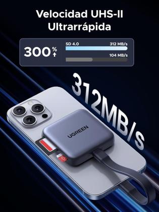 Imagem de UGREEN Adaptador Magnético cartão memória 4.0 TF SD UHS 312 MB/s suporte USB C PD 100W carregamento