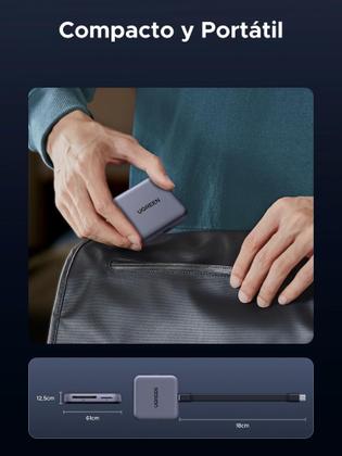 Imagem de UGREEN Adaptador Magnético cartão memória 4.0 TF SD UHS 312 MB/s suporte USB C PD 100W carregamento