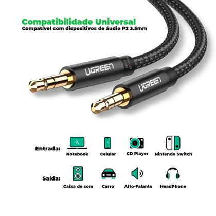Imagem de Ugreen Cabo Auxiliar Audio P2 3 Vias Celular Carro Fone 1m