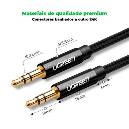 Imagem de Ugreen Cabo Auxiliar Audio P2 3 Vias Celular Carro Fone 1m