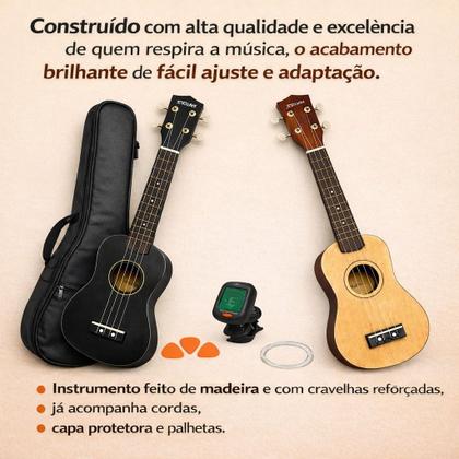 Imagem de Ukulele Acústico Soprano RRister Capa Música 3 Paletas E Afinador