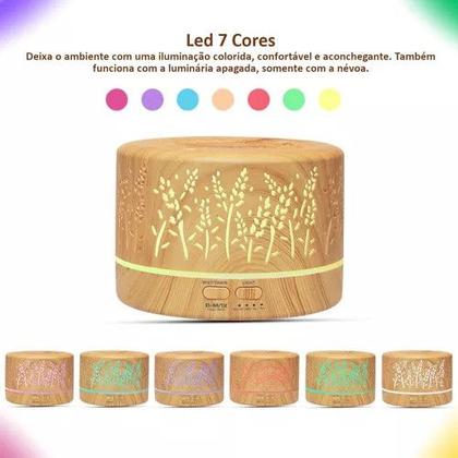 Imagem de Umidificador Aromatizador De Ar 700ml Ultrassônico 7 Leds Difusor Aromas Óleos Essenciais Controle