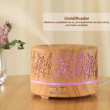 Imagem de Umidificador Aromatizador De Ar 700ml Ultrassônico 7 Leds Difusor Aromas Óleos Essenciais Controle