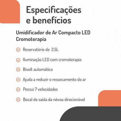 Imagem de Umidificador De Ar Bivolt Difusor De Óleos Essenciais 2,5l