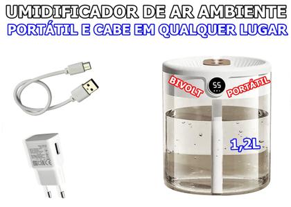 Imagem de Umidificador De Ar Digital Dupla Saída Portátil cabe em qualquer lugar Bivolt 1,2 L com nota fiscal