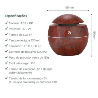 Imagem de Umidificador De Ar Portátil Purificador Ultrassônico USB Difusor De Aromas Mini Aromatizador De Ambiente