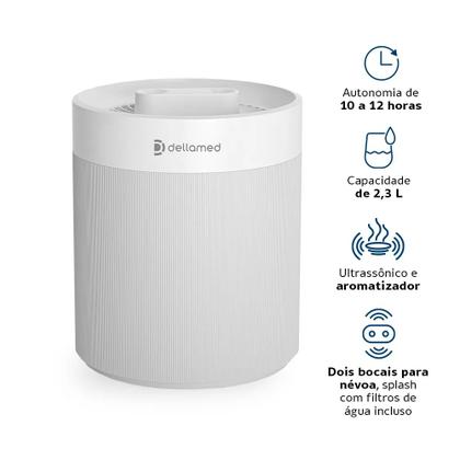Imagem de Umidificador de Ar Ultrassônico Dellamed Umi Light 2,3L com Aromatizador, Desligamento Automático, 4 Filtros Inclusos, Silencioso e Bivolt