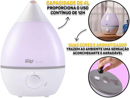 Imagem de Umidificador De Ar Ultrassônico WAP Air Flow 4L C/ Luminária Led E Difusor De Aromas Bivolt Silencioso 20W