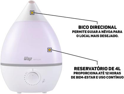 Imagem de Umidificador De Ar Ultrassônico WAP Air Flow 4L C/ Luminária Led E Difusor De Aromas Bivolt Silencioso 20W