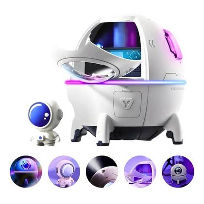 Imagem de Umidificador Espacial Branco Recarregável USB 220ml Névoa Intermitente Astronauta Aromatizador Modo Noturno Climatizador
