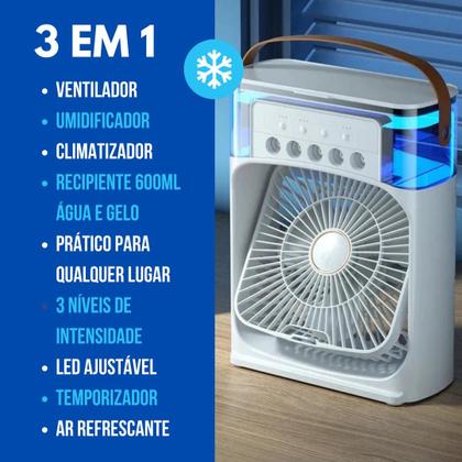 Imagem de Umidificador portátil 3 níveis com led climatiza ventila resfria 3 em 1 