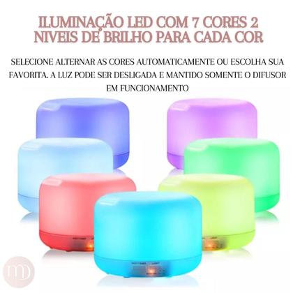 Imagem de Umidificador Purificador De Ar Difusor Aromatizador Luz Led 7 Cores Luminária