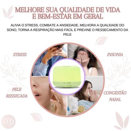 Imagem de Umidificador Purificador De Ar Difusor Aromatizador Luz Led 7 Cores Luminária