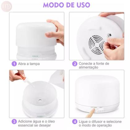 Imagem de Umidificador Purificador De Ar Difusor Aromatizador Luz Led 7 Cores Luminária