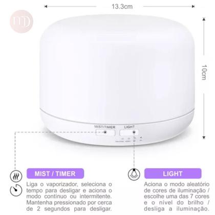 Imagem de Umidificador Purificador De Ar Difusor Aromatizador Luz Led 7 Cores Luminária