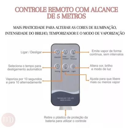 Imagem de Umidificador Purificador Difusor Aromatizador 300ml LED 7 Cores Controle Remoto Ultrassônico