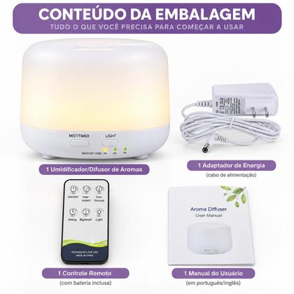 Imagem de Umidificador Purificador Difusor Aromatizador 300ml LED 7 Cores Controle Remoto Ultrassônico