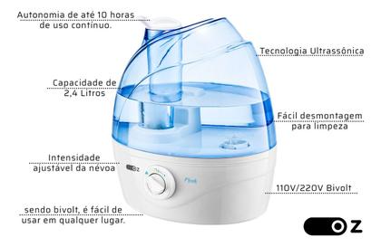 Imagem de Umidificador Ultrassônico Cor Azul De Ar Bivolt 2,4l Silencioso Fresh Ua7150 Oz