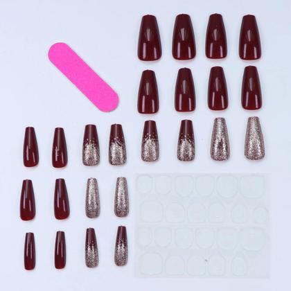 Imagem de Unhas Francesas Curtas Minimalistas com Glitter - Kit com 24 Unidades, Gel e Lixa