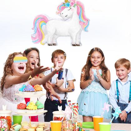 Imagem de Unicórnio pequeno Piñata Harrycle com bastão e olhos vendados para meninas