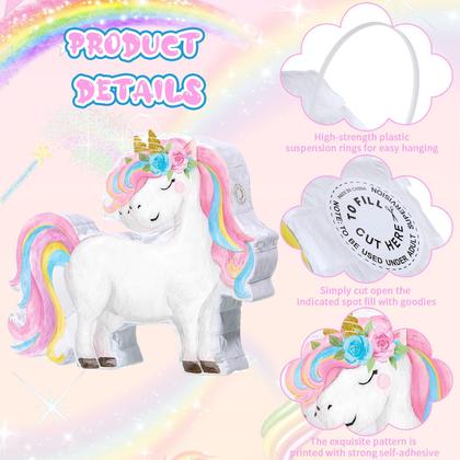Imagem de Unicórnio pequeno Piñata Harrycle com bastão e olhos vendados para meninas