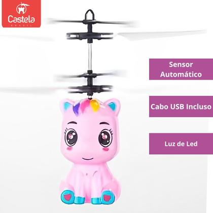 Imagem de Unicornio Rosa Brinquedo Voador Sensor De Mão Luz Robô Voa Castela