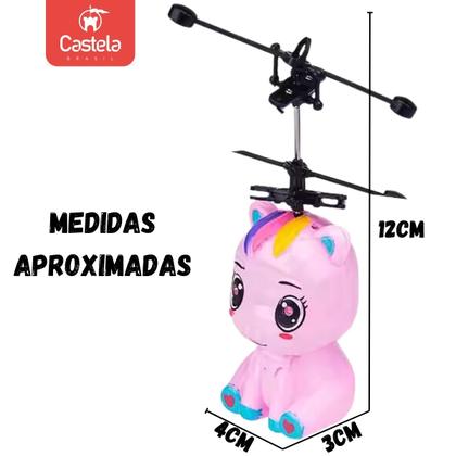Imagem de Unicornio Rosa Brinquedo Voador Sensor De Mão Luz Robô Voa Castela