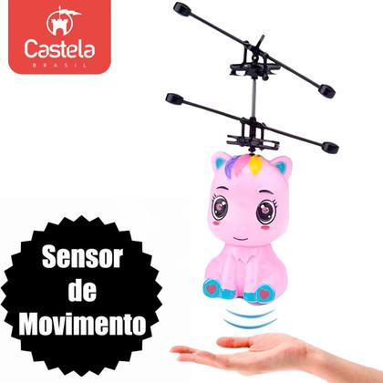 Imagem de Unicornio Rosa Brinquedo Voador Sensor De Mão Luz Robô Voa Castela