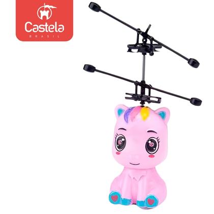 Imagem de Unicornio Rosa Brinquedo Voador Sensor De Mão Luz Robô Voa Castela