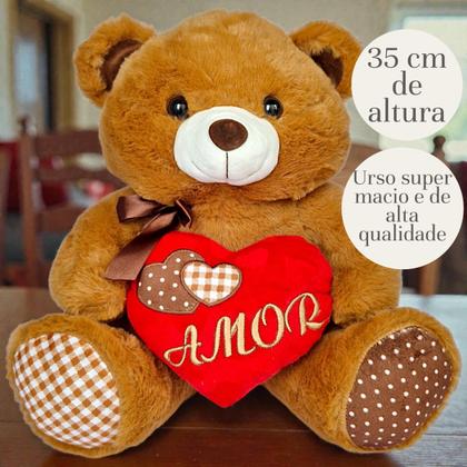 Imagem de Urso de Pelúcia Grande Com Coração Amor e Laço Luxo Cor:Marrom