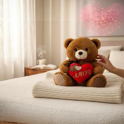Imagem de Urso de Pelúcia Grande Com Coração Amor e Laço Luxo Cor:Marrom