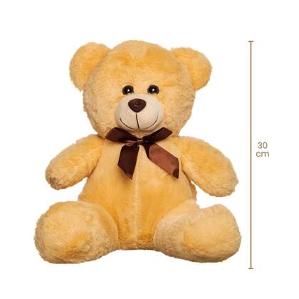 Imagem de Urso Pelúcia Bege Laço Marrom 30cm Decoração Presente Luxo