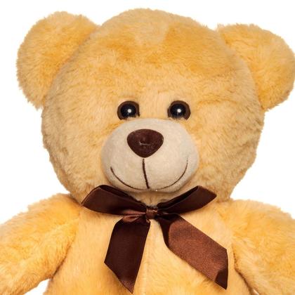 Imagem de Urso Pelúcia Bege Laço Marrom 30cm Decoração Presente Luxo