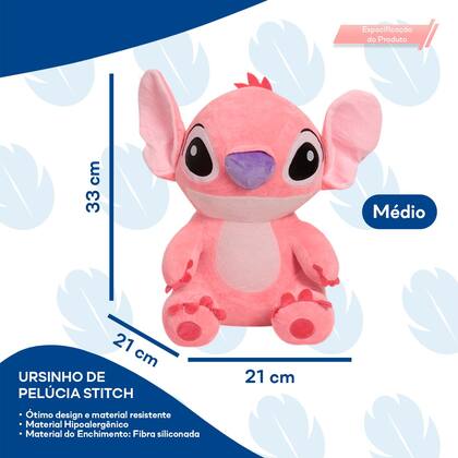 Imagem de Urso Pelúcia Stitch Grande Fofinho Antialérgico Cor Rosa