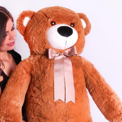 Imagem de Urso Rafael Gigante Pelúcia Grande com 1,10 Metros - Cor Mel e Laço Marrom - FOFUXOS DE PELÚCIA