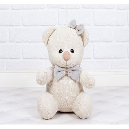 Imagem de Urso tricot glamour classic com laço - 3 pçs para nichos e decoraçao