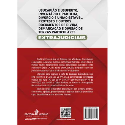 Imagem de Usucapião e usufruto inventário e partilha divórcio e união estável protesto e outros documentos de dívida - 5ª Ed. - Editora Mizuno