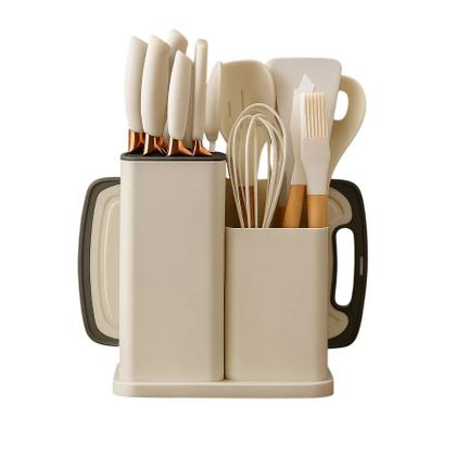 Imagem de Utensílios De Cozinha Silicone 19 Peças Com Tábua Kit Facas Branco OffWhite