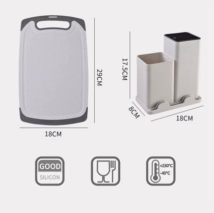 Imagem de Utensílios De Cozinha Silicone 19 Peças Com Tábua Kit Facas Branco OffWhite